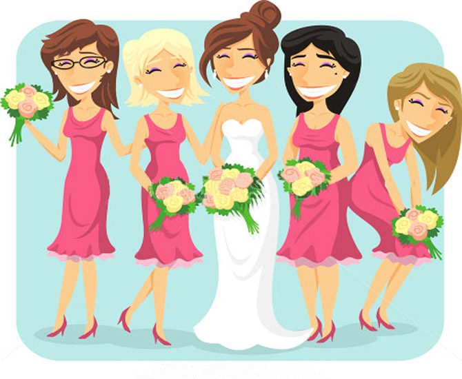 stock-vector-wedding-bride-and-bridesmaids-cartoon-illustration-298211456